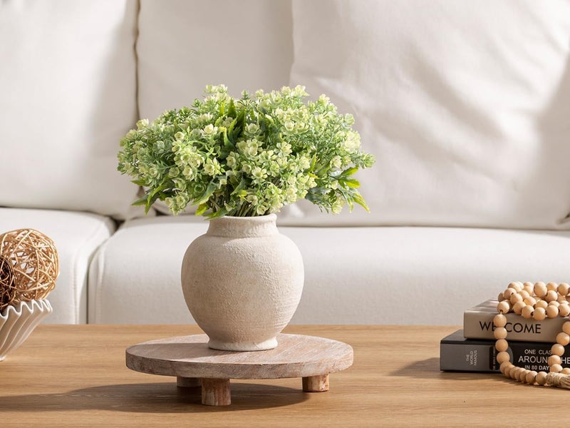 ooit Ceramic Rustic Farmhouse Vase, 6 Inch White Small Flower Vase Decorative Vase Short Pottery Vases for Home Decor Table Living Room Entryway Mantel Bookshelf Bedroom Bathroom Kitchen - White - Image 4